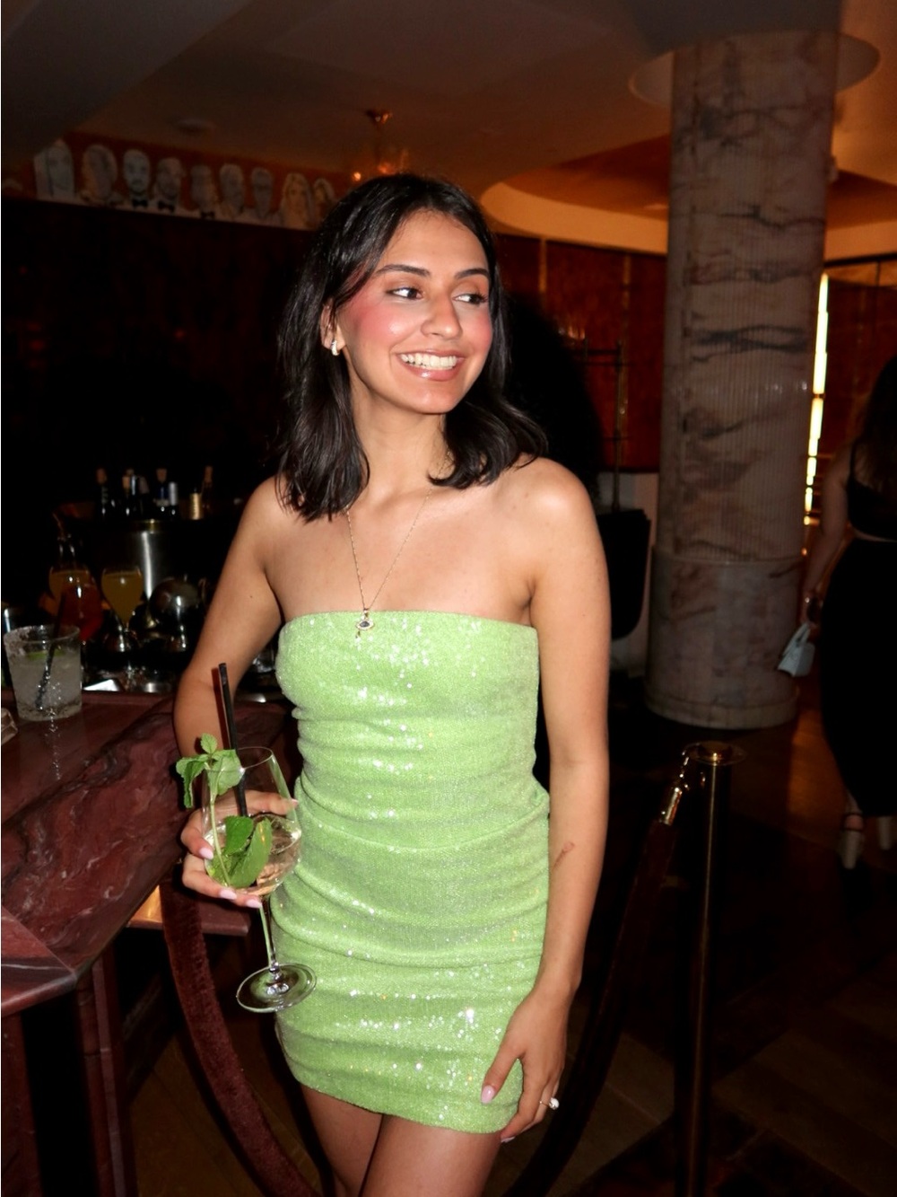 Strapless Sequin Mini Dress in Lime Green